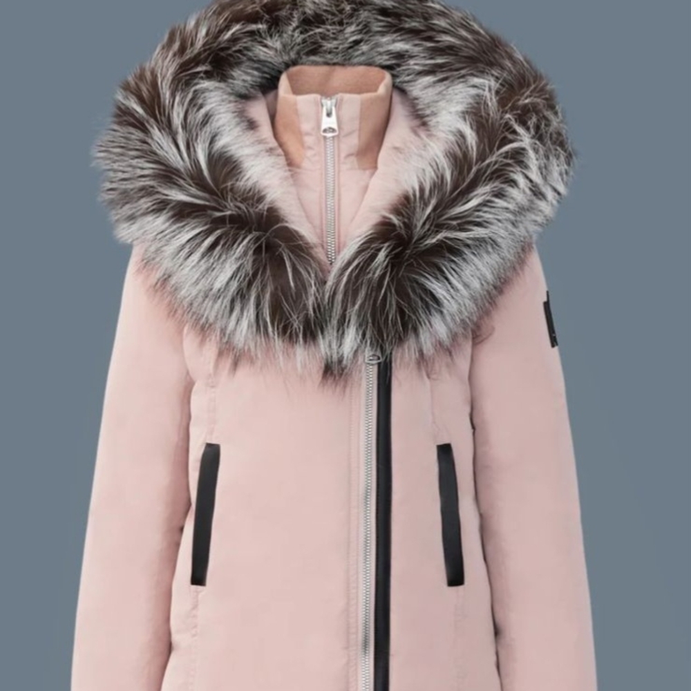 Mackage Pink Puffer Coat with Faux Fur Trim